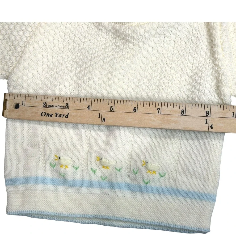 Vintage Zia Flora Italy Knit Sweater Baby 3-6 Months Embroidered Ducks Cute Cozy